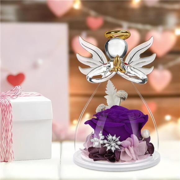 Preserved Flower Rose Gifts in Glass Angel Figurines,Valentines Rose Gifts - Picture 6 of 7